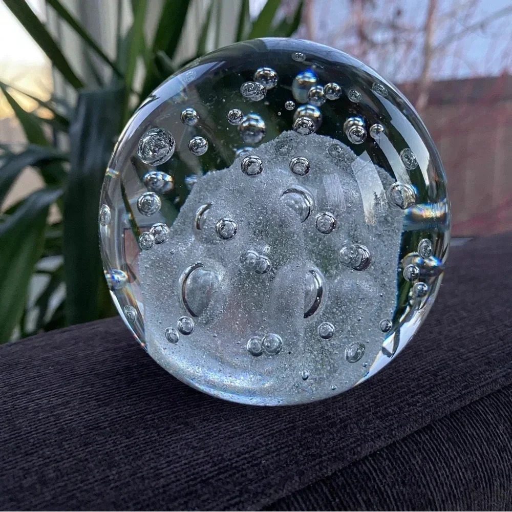 Clear Effervescent Art Glass Paperweight with Bubbles - One Only